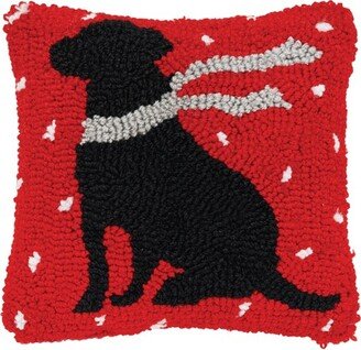 Winter Dog Hooked Throw Pillow