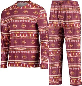 Concepts Sport Men's Cardinal Iowa State Cyclones Ugly Sweater Long Sleeve T-shirt and Pants Sleep Set