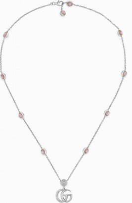 GG Marmont necklace in silver with monogram and pink mother-of-pearl