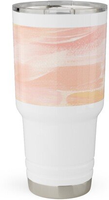 Travel Mugs: Paint Dabs - Peach Travel Tumbler, 30Oz, Pink