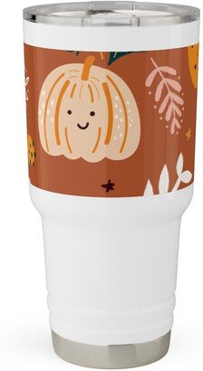 Travel Mugs: Autumn Pattern - Orange Travel Tumbler, 30Oz, Orange