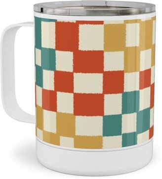 Travel Mugs: Wonky Checkerboard - Multi Stainless Steel Mug, 10Oz, Multicolor