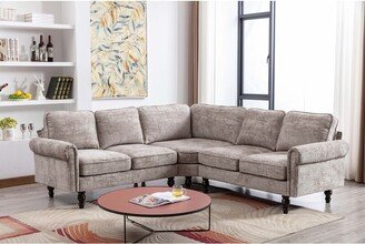 Calnod L-Shape Chenille Fabric Sectional Sofa Couch for Living Room, Round Arms Accent Sofa 5 Seater Sofas with Wood Legs-AB