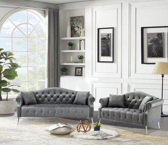EDWINRAYLLC Velvet Upholstered Sectional Sofa Sets Modern Loveseat & 3 Seat Sofa Set with 4 Throw Pillows and Metal Legs for Living Room-AA
