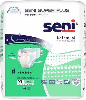 Seni Super Plus Briefs, Overnight Incontinence Protection, Unisex, XL, 8 Count, 1 Pack