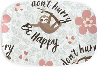 Serving Platters: Don't Hurry Be Happy - Beige & Brown Serving Platter, Beige