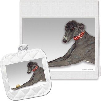 Greyhound Kitchen Dish Towel & Pot Holder Gift Set | Dp556