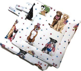 Quilted Pot Holders Set Of 2 Patriotic Dogs
