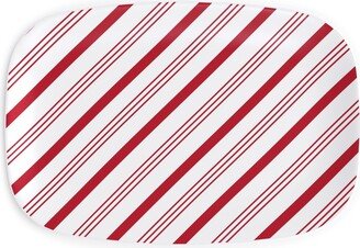 Serving Platters: Candy Cane Stripes - Red On White Serving Platter, Red