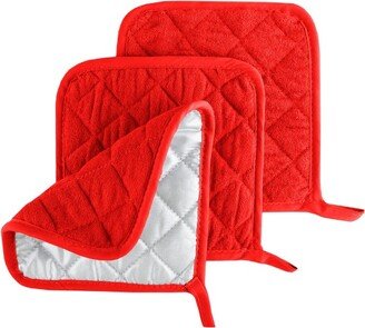 Pot Holder Set, 3 Piece Set Of Heat Resistant Quilted Cotton Pot Holders By Hastings Home (Red)