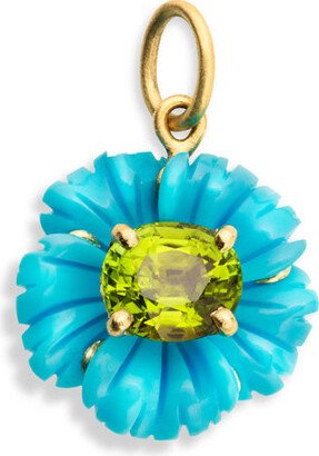 Tropical Flower Turquoise & Green Tourmaline Yellow Gold Charm