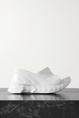 Marshmallow Logo-embossed Rubber Platform Wedge Mules - White