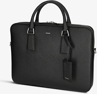 Mens Noir / Gris Logo-embossed Slim Leather Briefcase