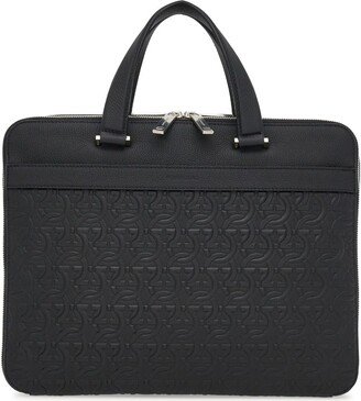 Monogram-Embossed Leather Briefcase
