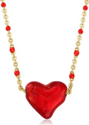 Italian Red Murano Glass Heart Bead Necklace in 18kt Gold Over Sterling