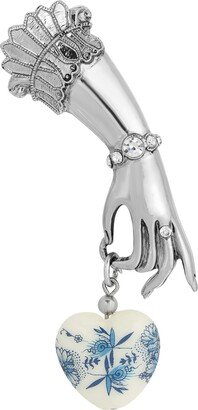 Glass Blue Heart Charm Ladies Hand Pin