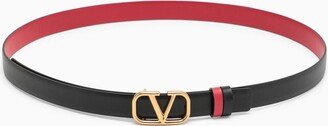 Black/red One stud belt 20 mm