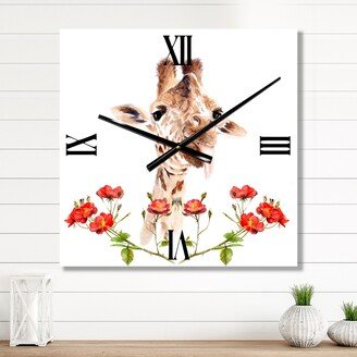 Designart 'Portrait of A Giraffe With Flowers II' Farmhouse Metal Wall Clock