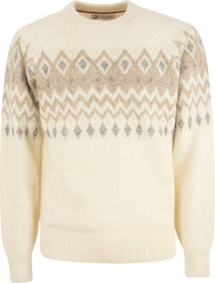 Icelandic Jacquard Buttoned Sweater In Alpaca, Cotton And Wool-AA