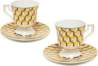 Geometric-Print Espresso Cup And Saucer (Set Of 2)