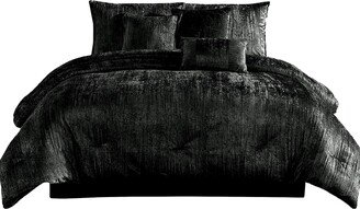 Jay 7 Piece King Comforter Set, Polyester Velvet, Deluxe Texture Black