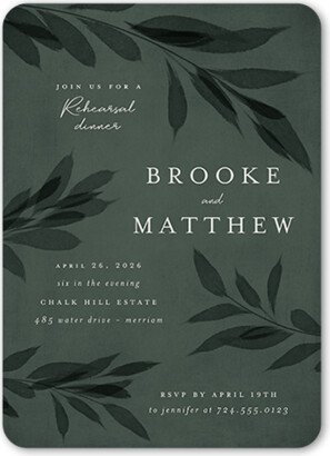 Rehearsal Dinner Invitations: Pressed Leaves Rehearsal Dinner Invitation, Green, 5X7, Matte, Signature Smooth Cardstock, Rounded