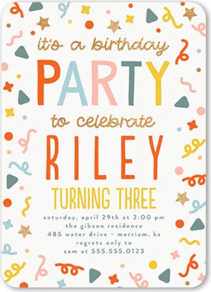 Girl Birthday Invitations: Confetti Canvas Birthday Invitation, White, 5X7, Matte, Signature Smooth Cardstock, Rounded