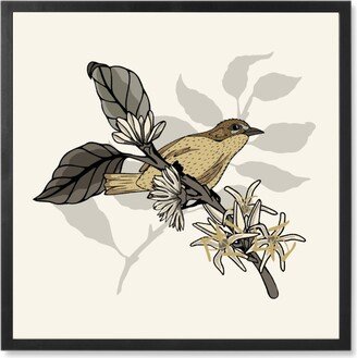 Photo Tiles: Coffee Plant With Bird - Neutral Photo Tile, Black, Framed, 8X8, Beige