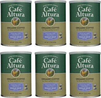 Cafe Altura Organic Regular Roast Ground Coffee Decaf - Case of 6/12 oz Canisters