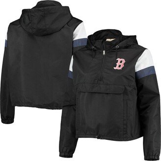 Women's Black and Navy Boston Red Sox Plus Size Anorak Quarter-Zip Hoodie - Black, Navy