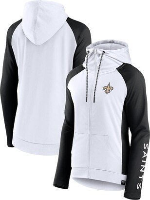 Women's Branded White and Black New Orleans Saints End Around Raglan Full-Zip Hoodie - White, Black