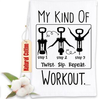 Funny Kitchen Tea Towels - My Kind Of Workout, Twist, Sip, Repeat Humorous Fun Sayings Cute Housewarming Host Gift/Fun Home Decor