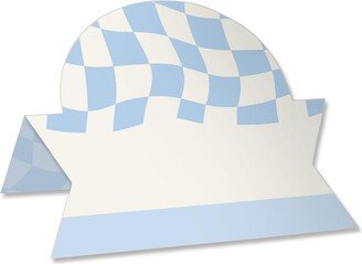 Big Dot Of Happiness Blue Checkered Party - Tent Buffet Card - Table Name Place Cards - Set of 24