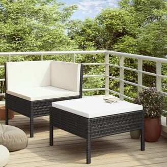 2 Piece Patio Lounge Set with Cushions Poly Rattan Black - 27.2