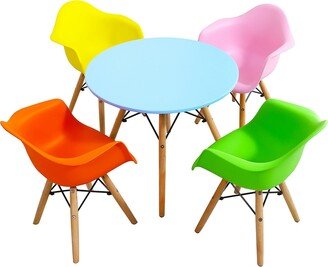 Colorful Kids Table and Chair Set Modern Round Table with 4Armchairs