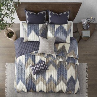 Gracie Mills Alpine 3 Piece Printed Cotton Coverlet Set, Navy - Full/Queen