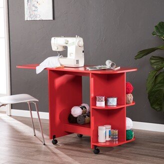 SEI Furniture Eastwick Farmhouse Red Foldable Rolling Sewing Table/ Craft Station