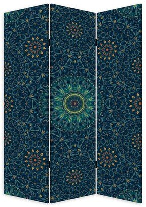 Blue Boho Mandala Three Panel Room Divider Screen