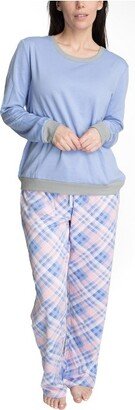 Womens Holiday Hibernation Pajama Set, Blue/Sugar Plaid, Large