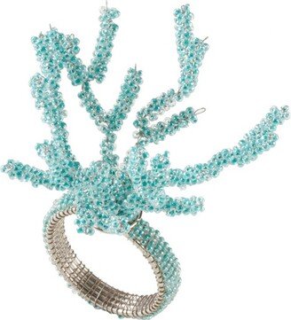 Saro Lifestyle Coral Napkin Rings With Beaded Design (Set of 4), Aqua