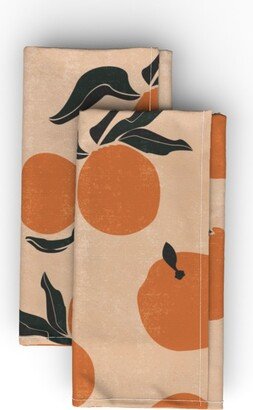 Cloth Napkins: Mid-Century Clementines - Sandy Beige Cloth Napkin, Longleaf Sateen Grand, Orange