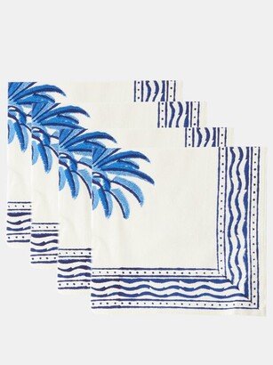 Set Of Four Palm Tree-print Cotton Napkins