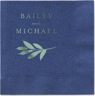 Wedding Napkins: Pressed Leaves Napkin, Green, Navy