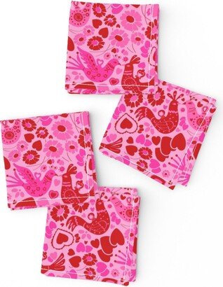 Kitsch Love Birds Cocktail Napkins | Set Of 4 - Doves in Pink Red By Yesterdaycollection Intage Retro Cloth Spoonflower