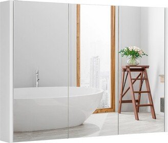 Tangkula Medicine Mirror Cabinet Space Saving Bathroom Wall Cabinet with Metal Hinge Adjustable Shelf Expansion Bolt