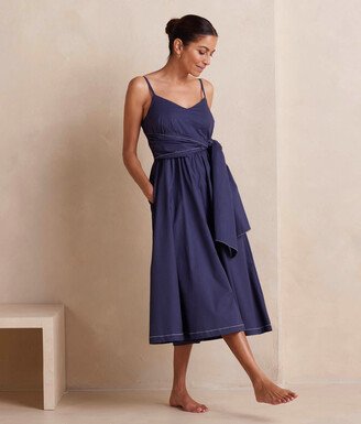 The Coastal Poplin Tie-Waist Midi Dress - Midnight