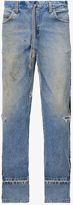 ens ed Blue Contrast-panel Distressed Relaxed-fit Tapered Cotton-blend Jeans