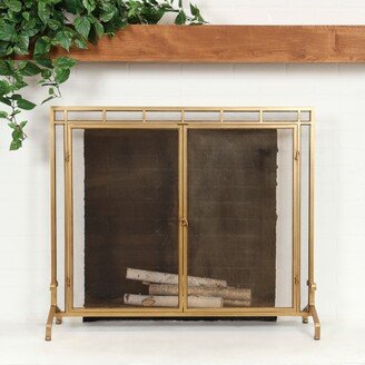 Studio 350 Gold Metal Geometric Single Panel Fireplace Screen with Latched Doors and Arched Feet