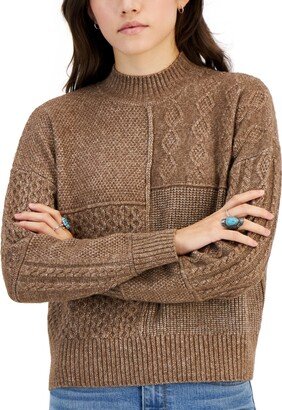 Juniors' Mock-Neck Mixed-Stitch Sweater