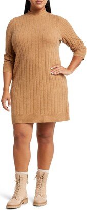 Long Sleeve Wool Blend Ribbed Sweater Dress